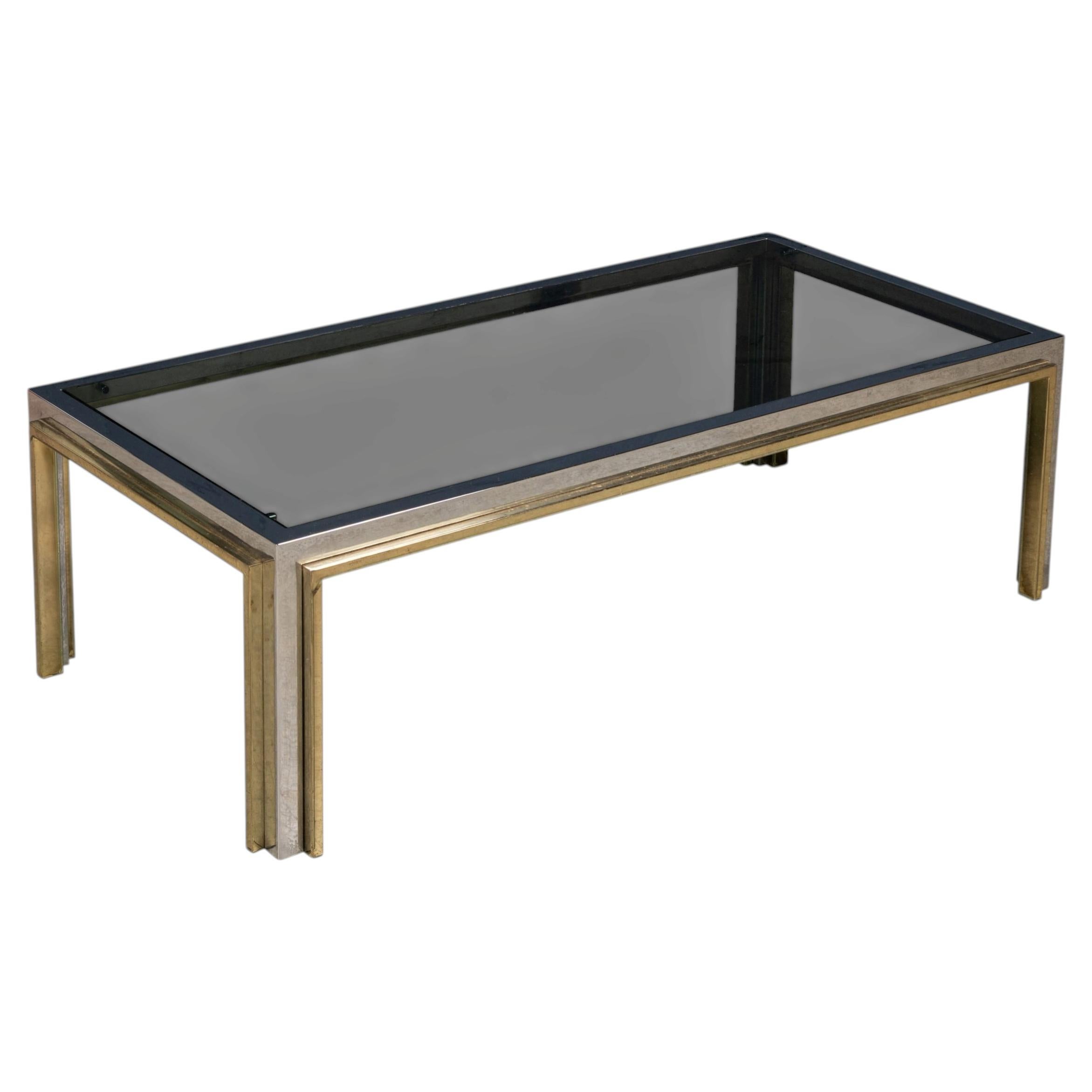 Vintage 20thC Brass, Chrome & Glass Coffee Table By Belgo Chrom, Belgium c.1970