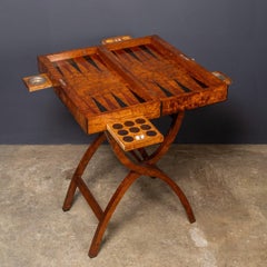 Vintage 20thC English Burr Walnut Folding Backgammon Table By Dunhill c.1960