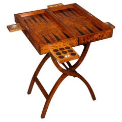Vintage 20thC English Burr Walnut Folding Backgammon Table By Dunhill c.1960