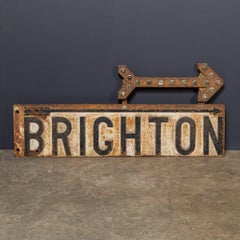 Vintage 20thC English Cast Iron With Black & White Enamel 'Brighton' Sign c.1940