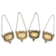 Vintage 20thC English Gilt Solid Silver Set Of Four Spirit Labels, London c.1970