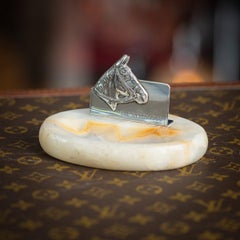 Vintage 20thC English Solid Silver & Agate Horse Racing Themed Ashtray c.1957