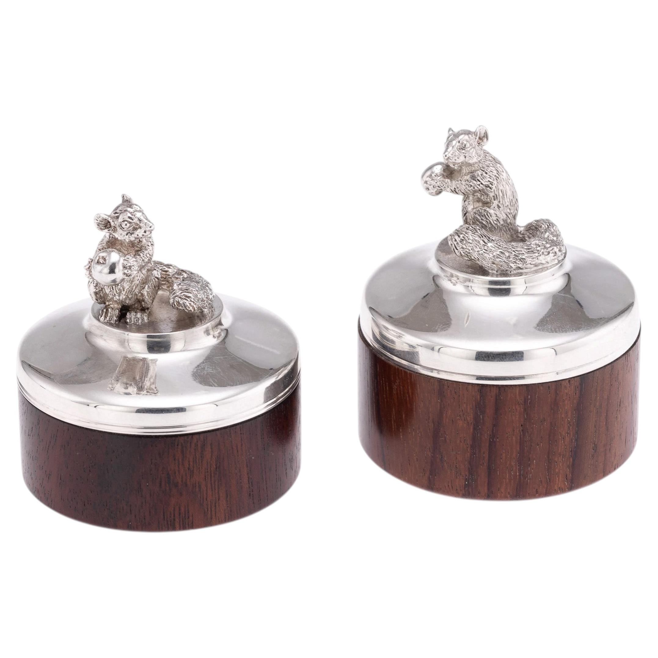 Vintage 20thC English Solid Silver Pair Of Trinket Boxes By Brian Fuller c.1989