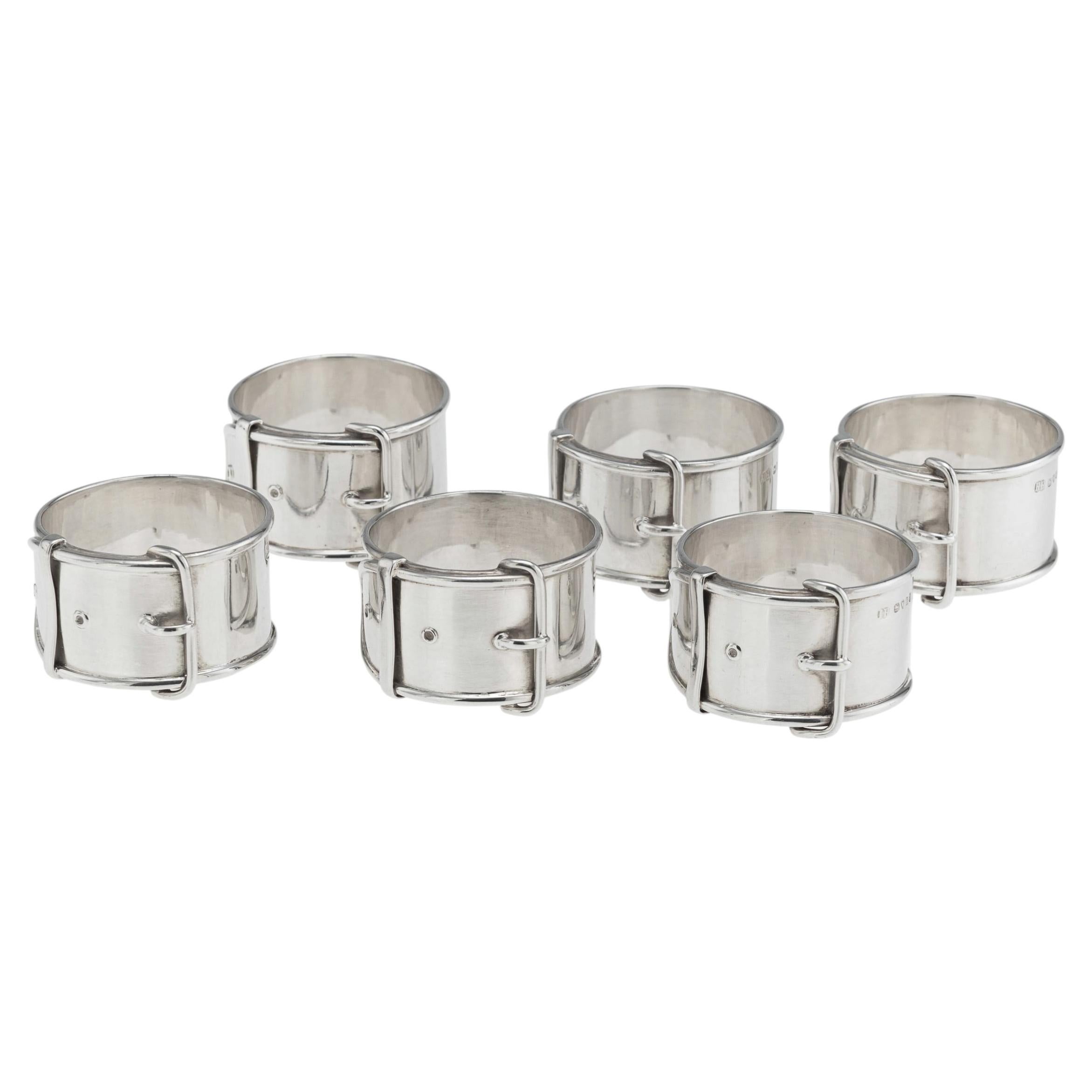 Vintage 20thC English Solid Silver Set Of Six Napkin Rings c.1933