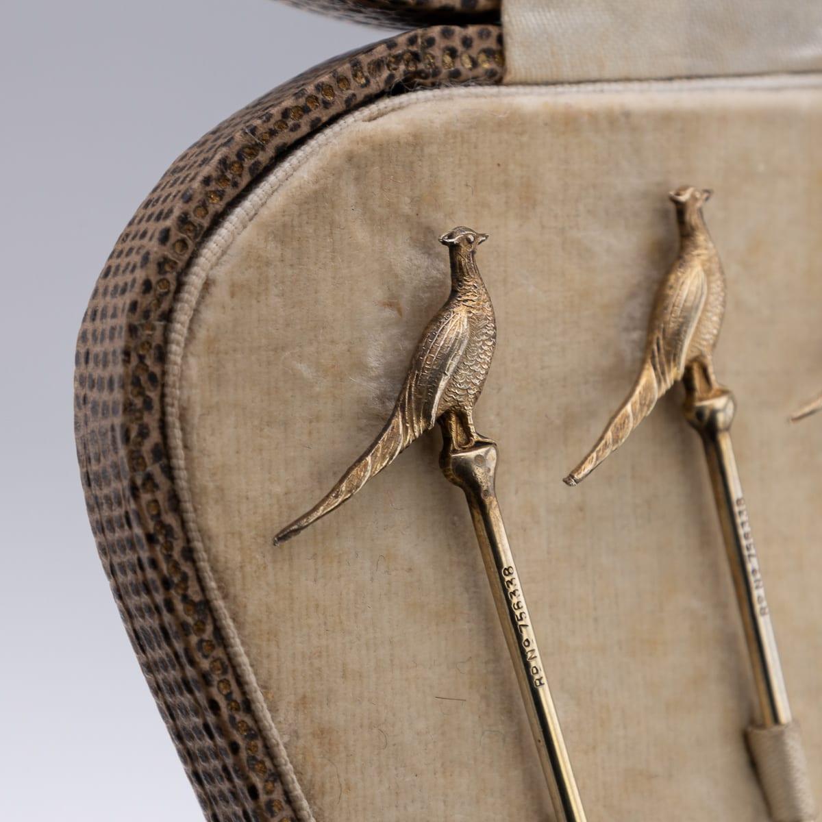 Vintage 20thC Englisch massivem Silber Satz von sechs Fasan Cocktail-Sticks c.1937 im Angebot 4