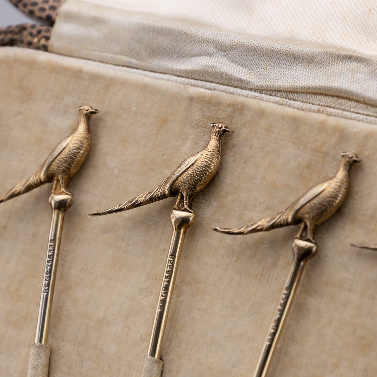 Vintage 20thC Englisch massivem Silber Satz von sechs Fasan Cocktail-Sticks c.1937 im Angebot 6