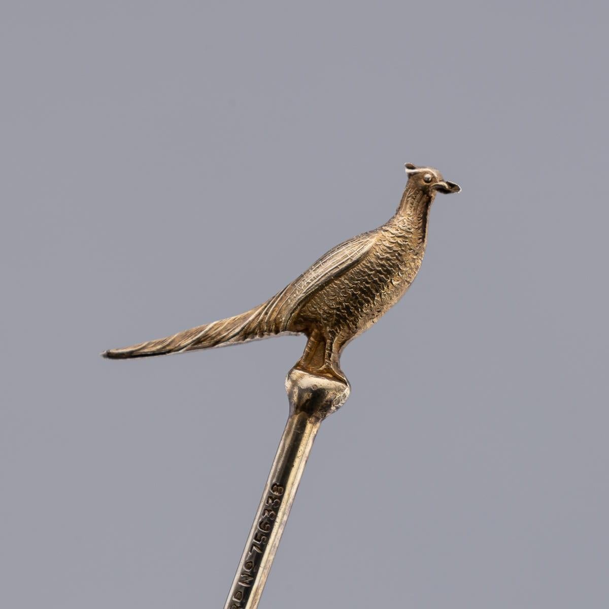 Vintage 20thC Englisch massivem Silber Satz von sechs Fasan Cocktail-Sticks c.1937 im Angebot 7