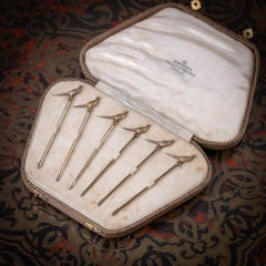 Vintage 20thC Englisch massivem Silber Satz von sechs Fasan Cocktail-Sticks c.1937