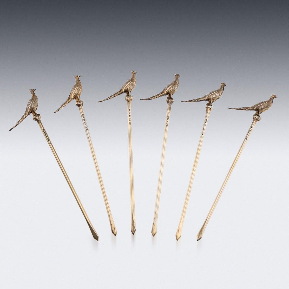 Vintage 20thC Englisch massivem Silber Satz von sechs Fasan Cocktail-Sticks c.1937 (Sonstiges) im Angebot