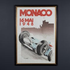 Vintage 20thC Framed 1948 Monaco Grand Prix Poster By Georges Hamel c.1985