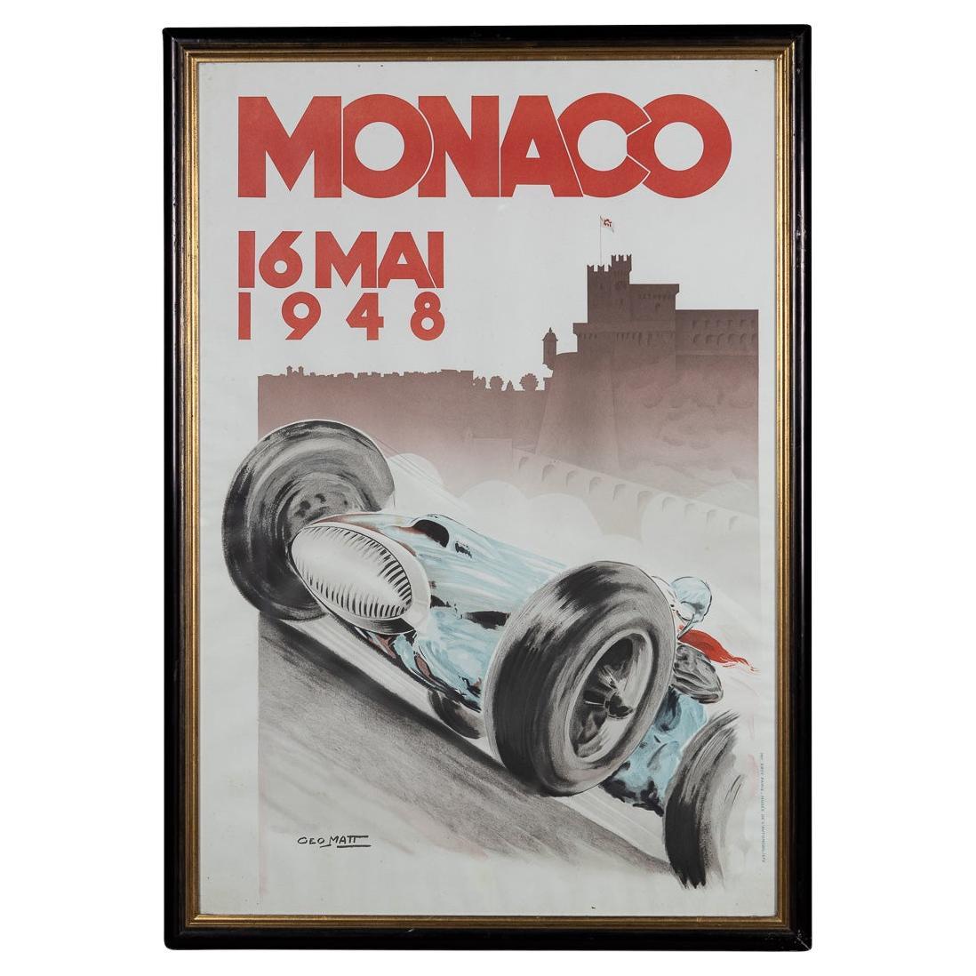 Poster d'epoca con cornice del Gran Premio di Monaco del 1948 di Georges Hamel c.C.