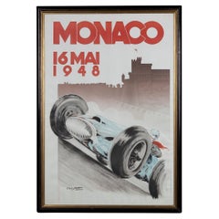 Vintage 20thC Encadré 1948 Monaco Grand Prix Poster By Georges Hamel c.1985