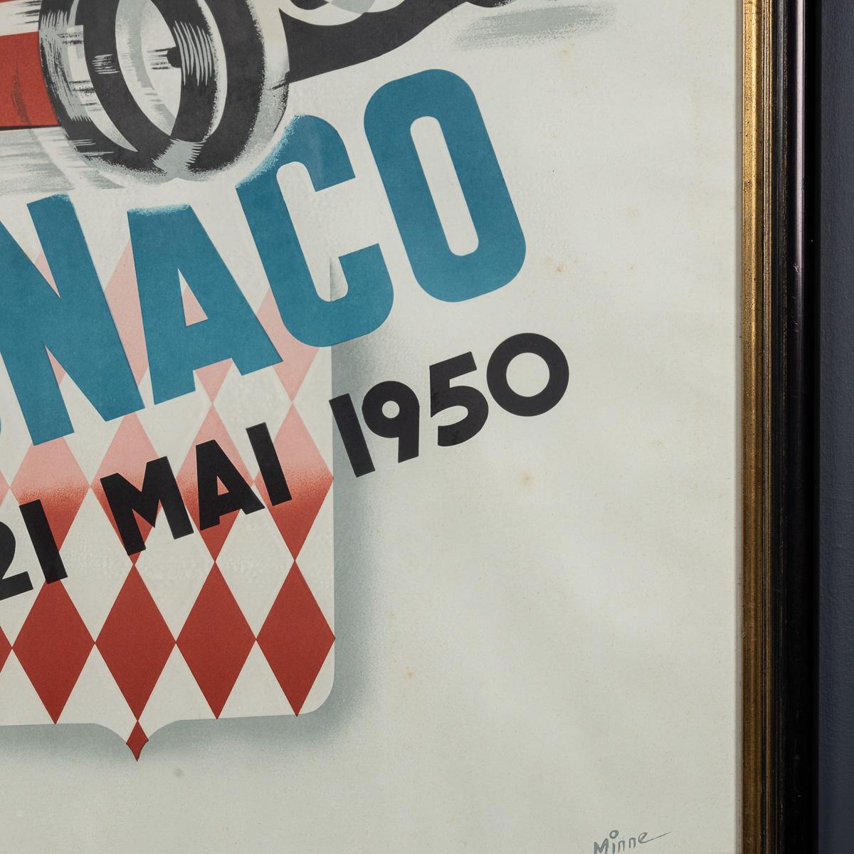 Vintage 20thC gerahmt 1950 Monaco Grand Prix Poster von Bernard Minne c.1983 im Angebot 3