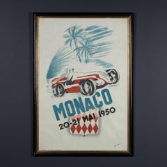 Vintage 20thC Framed 1950 Monaco Grand Prix Poster By Bernard Minne c.1983
