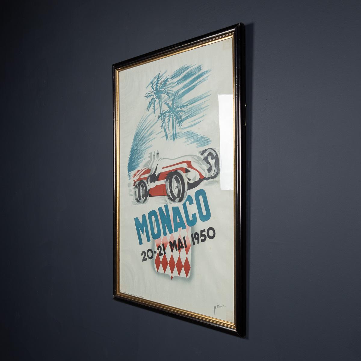 Vintage 20thC gerahmt 1950 Monaco Grand Prix Poster von Bernard Minne c.1983 (Sonstiges) im Angebot