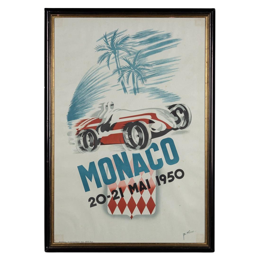 Poster incorniciato del 1950 del Gran Premio di Monaco Vintage By Bernard Minne c.C.