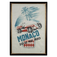 Vintage 20thC Encadré 1950 Monaco Grand Prix Poster By Bernard Minne c.C. 1983