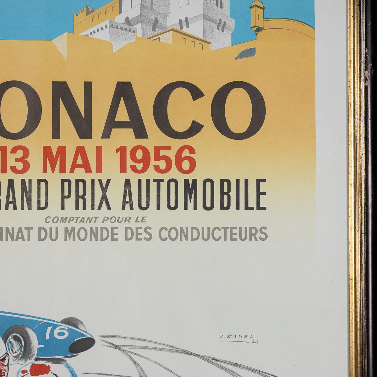 Poster incorniciato d'epoca del Gran Premio di Monaco del 1956 di Jean Ramel c.C. in vendita 1