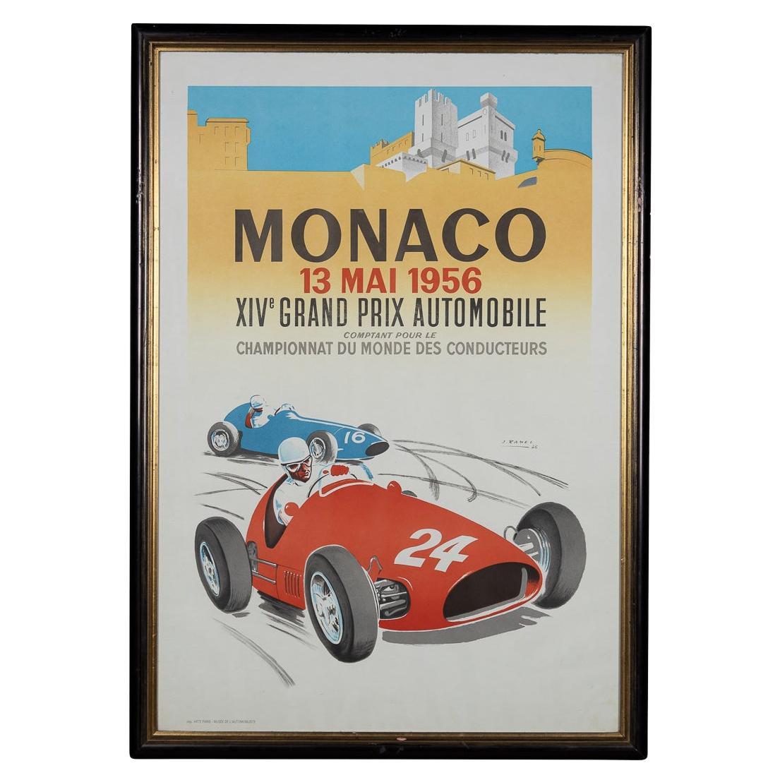 Poster incorniciato d'epoca del Gran Premio di Monaco del 1956 di Jean Ramel c.C.