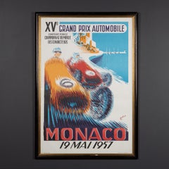 Vintage 20thC Framed 1957 Monaco Grand Prix Poster By Bernard Minne c.1985