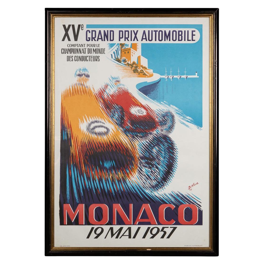 Poster d'epoca del 20° secolo con cornice del Gran Premio di Monaco del 1957 di Bernard Minne c.C.