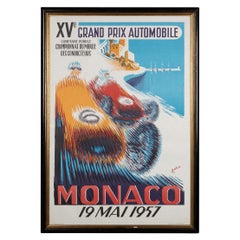 Vintage 20thC Encadré 1957 Monaco Grand Prix Poster By Bernard Minne c.C. 1985