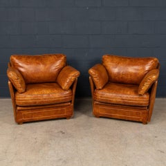 Vintage 20thC French Pair Of Leather Armchairs In The Manner Of Roche Bobois