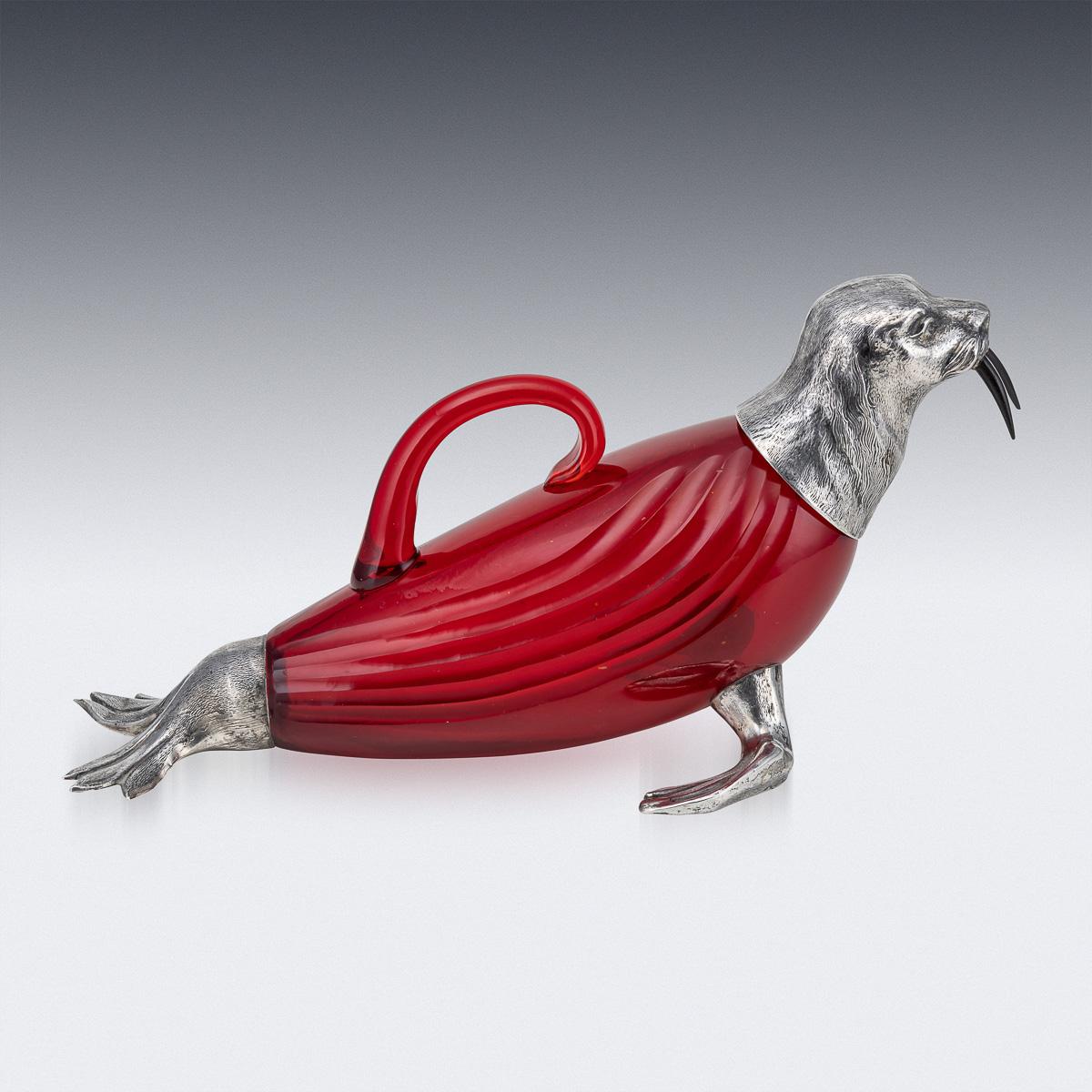 Antigua jarra de clarete de morsa alemana montada en plata maciza del siglo XX c.1960 en Bueno estado para la venta en Royal Tunbridge Wells, Kent