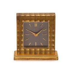 Vintage 20thC Hermès Gilt Brass Swiss Made Desk Clock c.1960