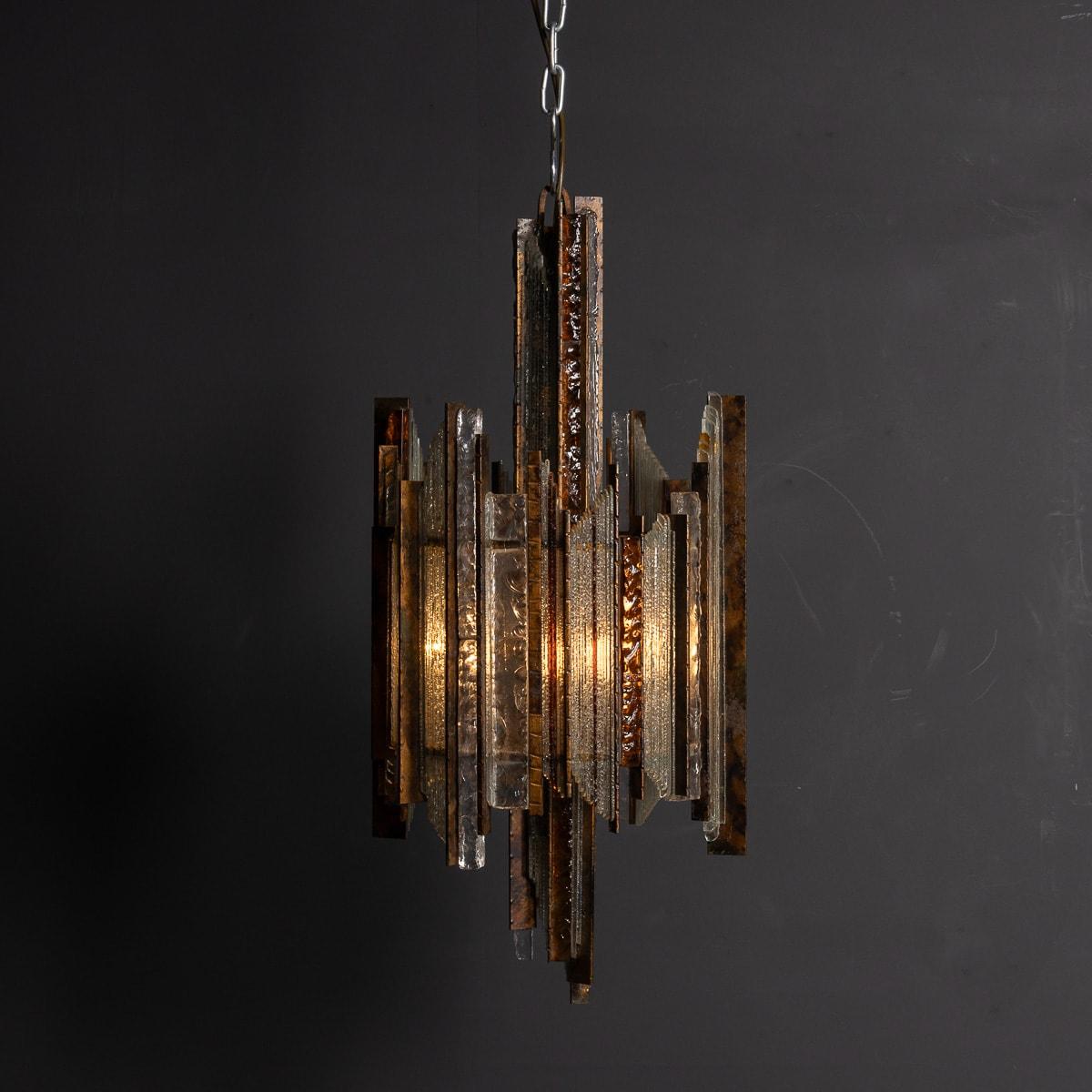 Other Vintage 20thC Italian Brutalist Pendant Light By Albano Poli For Poliarte c.1970 For Sale
