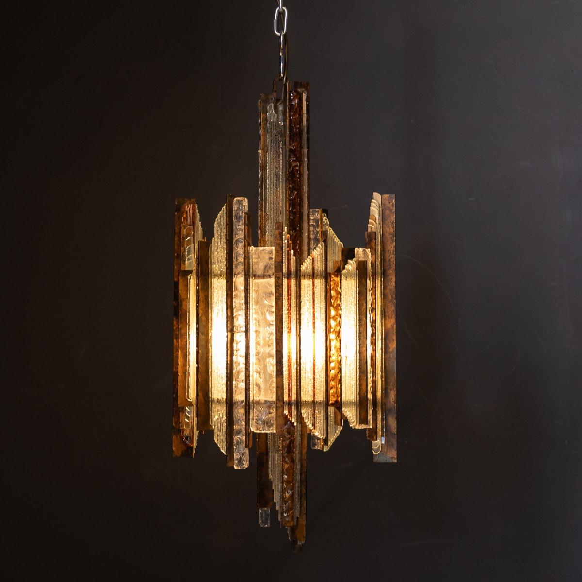 Vintage 20thC Italian Brutalist Pendant Light By Albano Poli For Poliarte c.1970 In Good Condition For Sale In Royal Tunbridge Wells, Kent