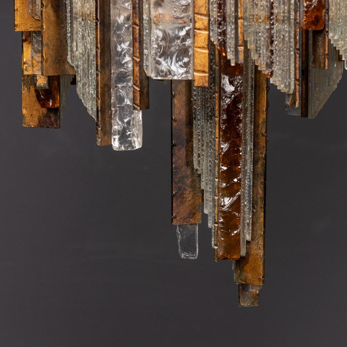 Late 20th Century Vintage 20thC Italian Brutalist Pendant Light By Albano Poli For Poliarte c.1970 For Sale