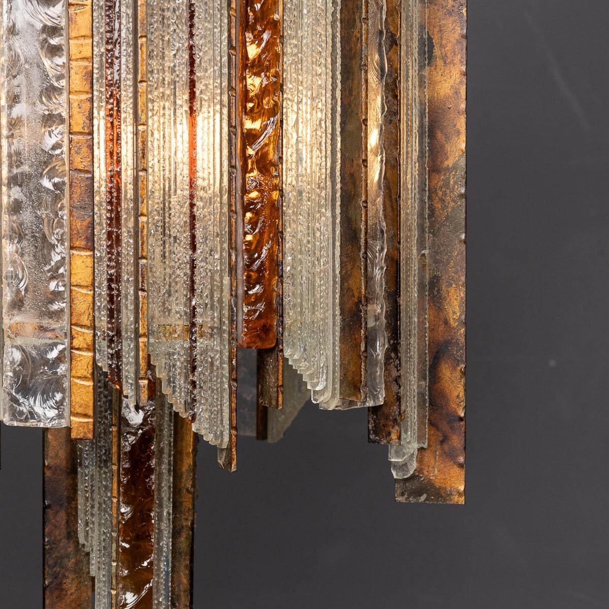 Metal Vintage 20thC Italian Brutalist Pendant Light By Albano Poli For Poliarte c.1970 For Sale