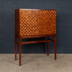 Vintage 20thC Italian Dry Bar Cabinet With 'Woven' Front Decor On Stand c.1960