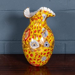 Vintage 20thC Italian Hand Blown Millefiori Glass Vase, Made In Murano