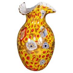 Vintage 20thC Italian Hand Blown Millefiori Glass Vase, Made In Murano