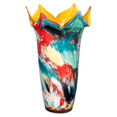 Italienische, mundgeblasene Millefiori-Glasvase aus dem 20. Jahrhundert, hergestellt in Murano