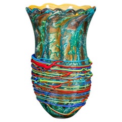 Vintage 20thC Italian Hand Blown Millefiori Glass Vase, Made In Murano