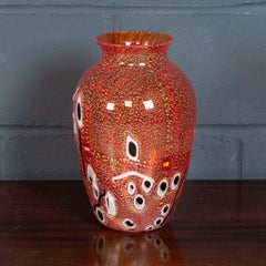 Vintage 20thC Italian Hand Blown Red Glass Vase, Made In Murano