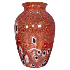 Vintage 20thC Italian Hand Blown Red Glass Vase, Made In Murano