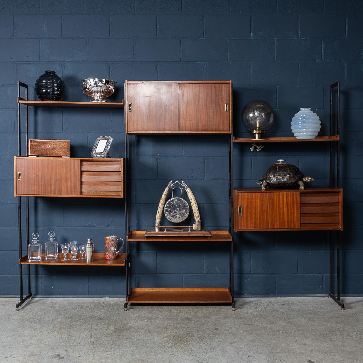 Other Vintage 20Thc Italian Modular Teak Wall Cabinet c.1960 For Sale