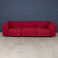 Sofá modular de 3 plazas de tela roja italiana del siglo XX por Tito Agnoli para Arflex
