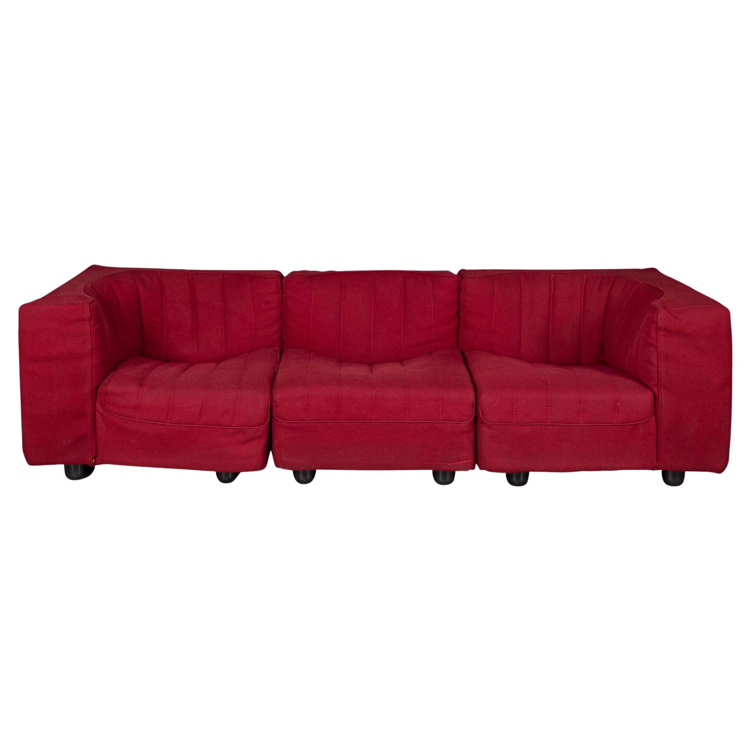 Vintage 20thC Italian Red Fabric Modular 3 Seater Sofa By Tito Agnoli For Arflex For Sale
