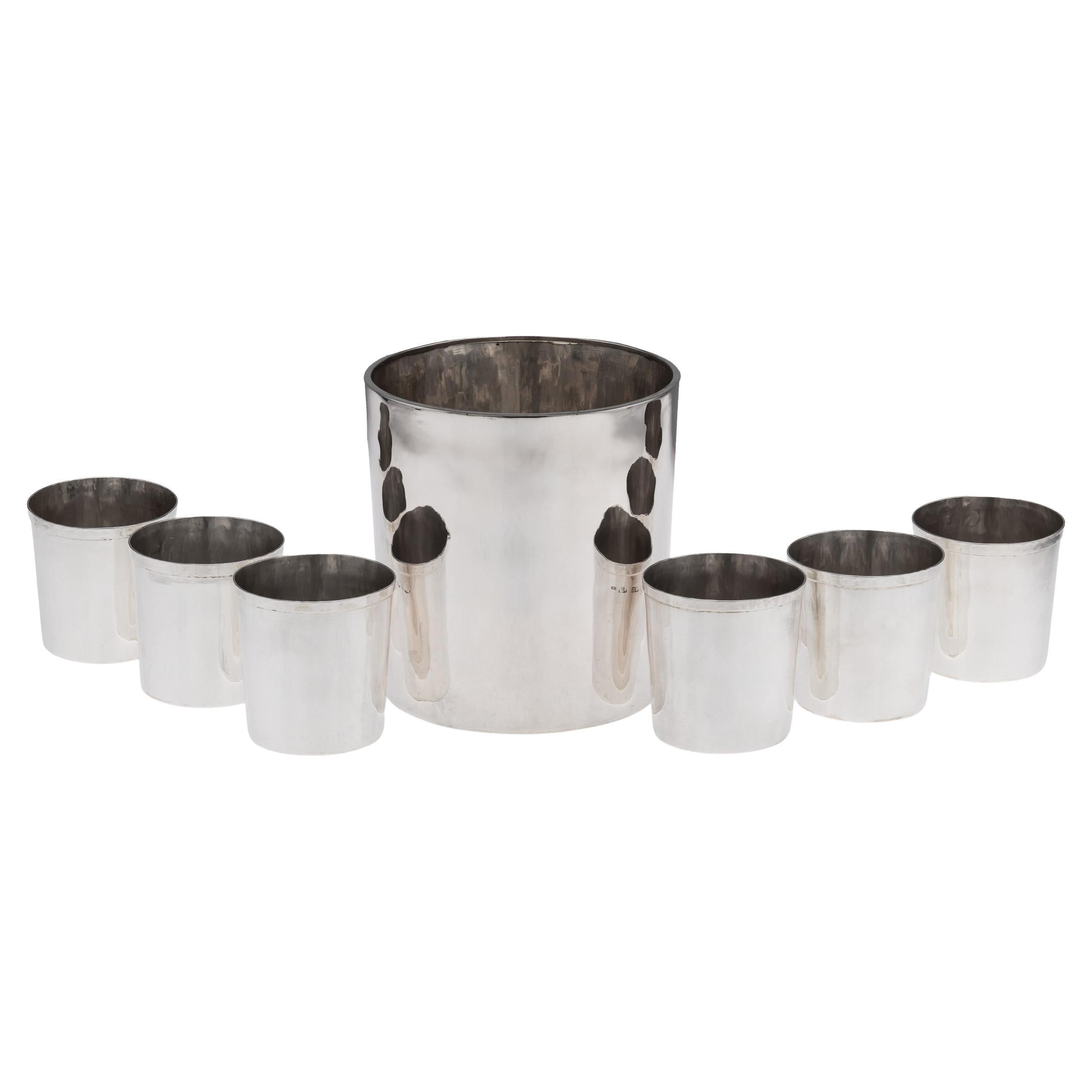 Vintage 20thC Italian Solid Silver Ice Bucket & Six Beakers, Florence c.1970