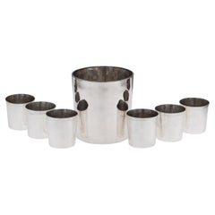 Vintage 20thC Italian Solid Silver Ice Bucket & Six Beakers, Florence c.1970