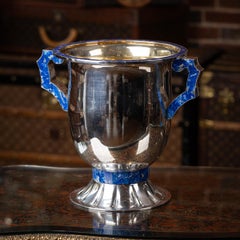 Vintage 20thC Italian Solid Silver & Lapis Lazuli Large Wine Cooler c.1970