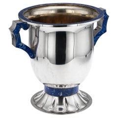 Vintage 20thC Italian Solid Silver & Lapis Lazuli Large Wine Cooler c.1970