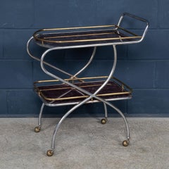 Vintage 20thC Italian Steel & Glass Drinks Trolley With Marble Effect c.1980