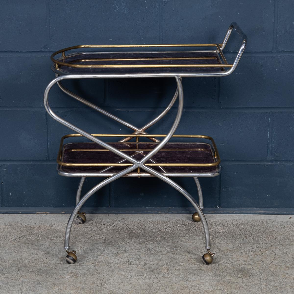 Vintage 20thC Italian Steel & Glass Drinks Trolley With Marble Effect c.1980 In Good Condition For Sale In Royal Tunbridge Wells, Kent