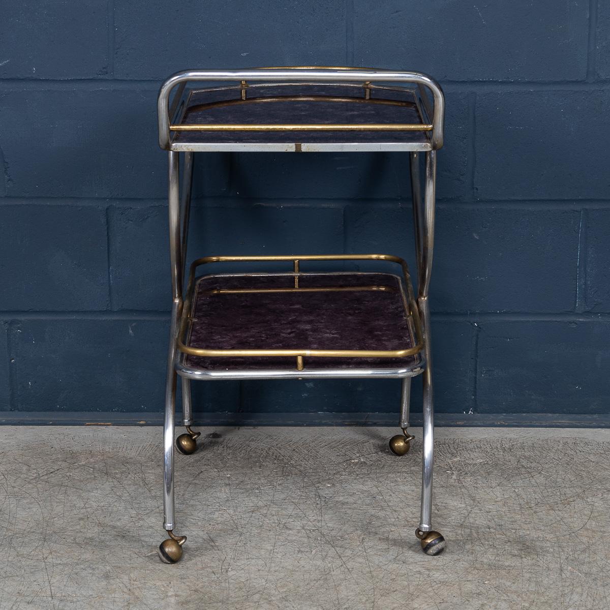 20th Century Vintage 20thC Italian Steel & Glass Drinks Trolley With Marble Effect c.1980 For Sale